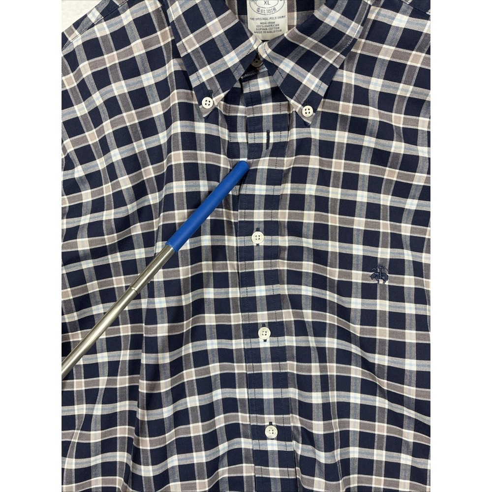 Brooks Brothers 1818 Non-Iron Slim Fit XL Blue Plaid L/S Men's Oxford Logo Check - Picture 12 of 14